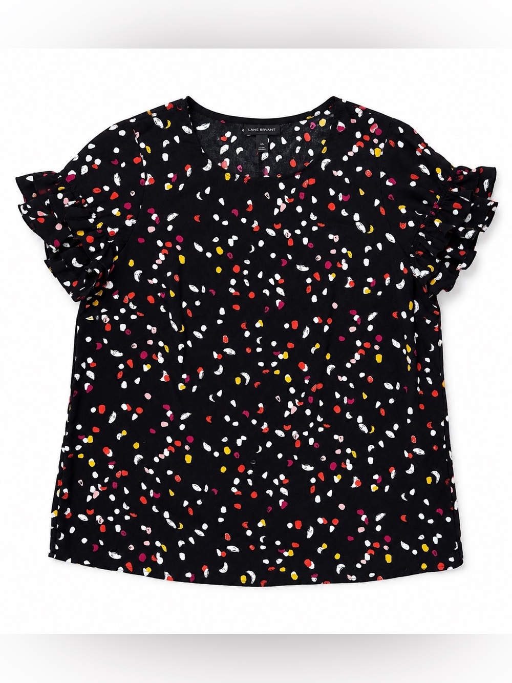 Lane Bryant Size 14 Black Confetti Dot Ruffle Sleeve Blouse Top